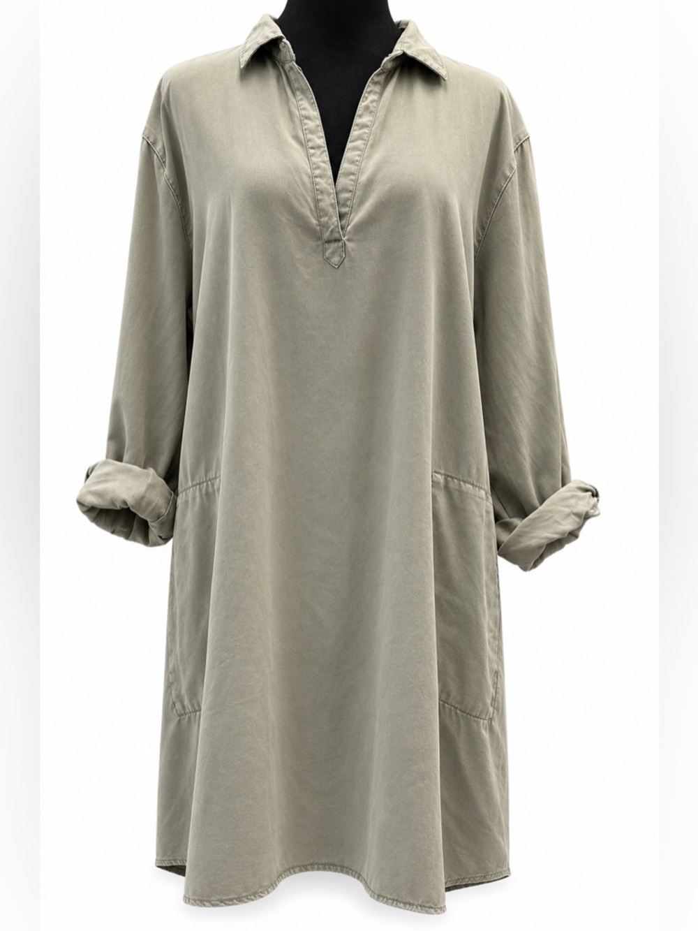C&C California Olive Lyocell Long Sleeve Shirt Dress XL